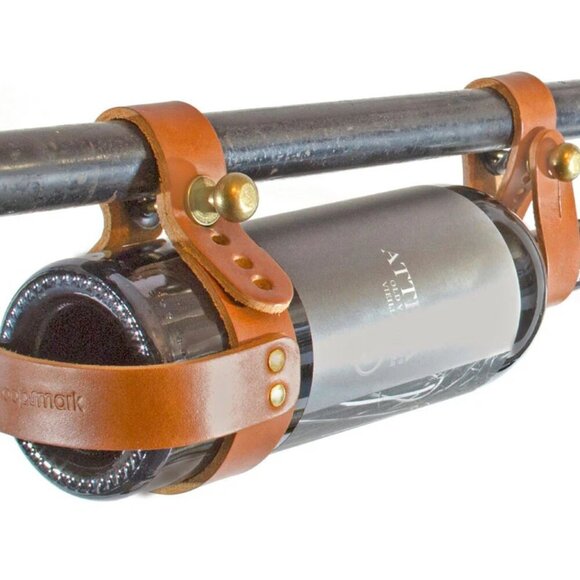 NEW OOPSMARK LEATHER BICYCLE WINE RACK TAN - Picture 2 of 6